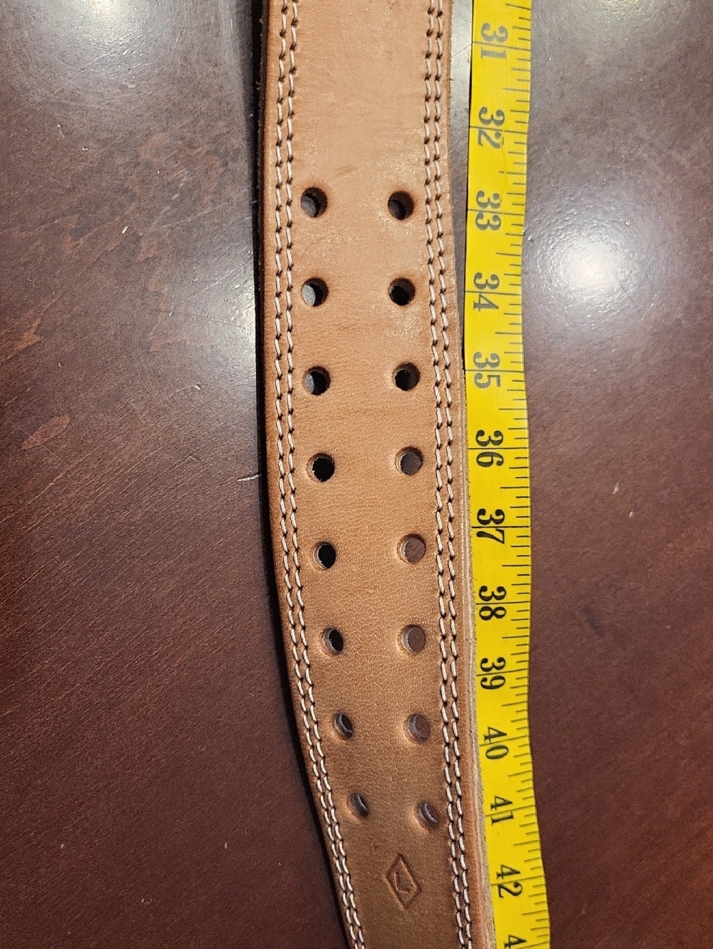 Ryderwear Tan Leather Weightlifting Belt with Double-Prong Buckle - Picture 10 of 11